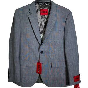 Hugo Boss Men's Slim Fit Gray Plaid Superflex Suit Jacket Medium Grey 36S $445